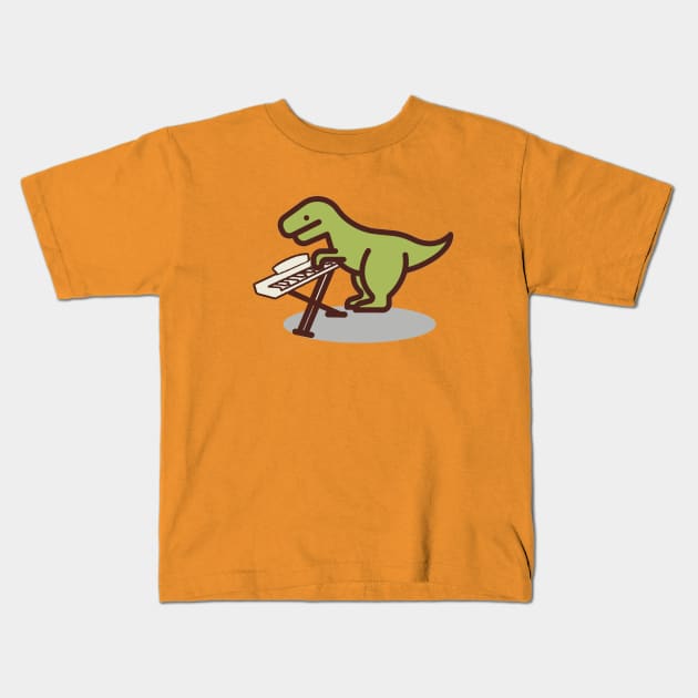 Cute T rex playing a keyboard piano; muso; band; musician; funny; dinosaur; dinosaurs; T-rex; Trex; cute; instrument; Kids T-Shirt by Be my good time